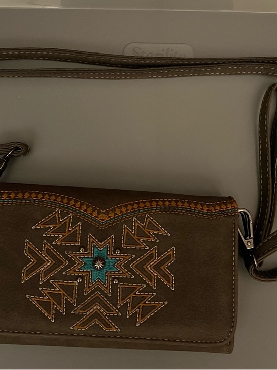 American Bling Handbags - American Bling Brown Crossbody Bag with Turquoise Star Embroidery